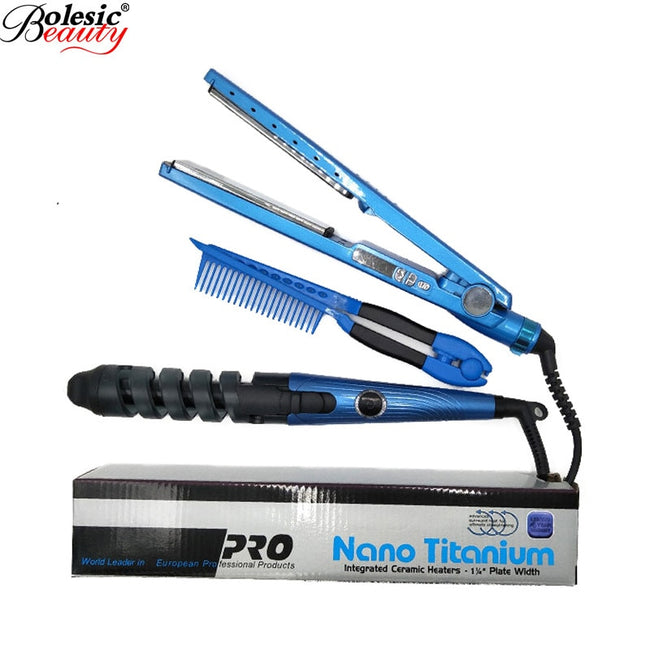 Nano 3 IN 1 Hair  Straightener Flat Iron Curling Irons Titanium Plate Hair Styling Tools
